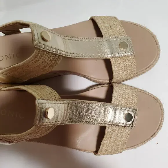 Vionic Calera Platform Sandals Womens 9 Gold Leather Espadrille Ankle Strap 2.5" - Picture 16 of 16